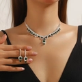 Elegant emerald green zircon bridal jewelry set with necklace and drop earrings in silver - Silver Green Round Diamond Dangle Set (PJ--T0037--2)