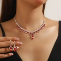 Elegant bridal jewelry set with V-shaped red gemstone necklace and matching earrings - Silver Red Necklace and Earring Set (PJ--T0037--3)