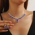 Elegant bridal jewelry set with sparkling blue cubic zirconia and silver-plated necklace - Silver Dark Blue Necklace and Earring Set (PJ--T0037--4)