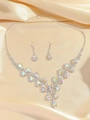 Elegant silver bridal jewelry set with colorful pear-shaped zirconia stones - Silver Aurora Rhinestone Set (PJ--T0041)