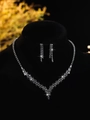 Exquisite V-shaped zircon necklace and tassel earrings set on black display stand - Silver White Mesh Tassel Set (PJ--T0042--2)