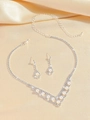Silver zircon necklace and pearl earring set with drop-shaped pendants for brides - Silver Artificial Pearl Rhinestone Set (PJ--T0043)