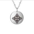Polished silver stainless steel necklace with laser engraved Celtic knot round pendant - Steel