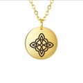 Gold stainless steel necklace with Celtic knot engraving on a round pendant charm - Gold