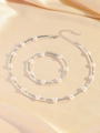 Silver bridal jewelry set featuring a pearl and rhinestone necklace with matching bracelet - Silver Artificial Pearl Necklace and Bracelet Set (PJ--T0045)