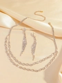 Silver bridal jewelry set with sparkling zircon necklace and drop earrings on silk - Silver Knotted Rhinestone Row Set (PJ--T0046)