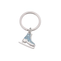 Porte-clés en acier titane avec pendentif patin à glace et strass bleu clair - Style Glacé / Bleu