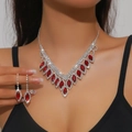 Silver bridal jewelry set with marquise-cut red gemstones and necklace drop crystals - Silver Dark Red Marquise Cut Set (PJ--T0047--1)