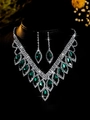 Luxurious emerald green zircon necklace and earrings set for evening wedding wear - Silver Emerald Green Marquise Cut Set (PJ--T0047--2)