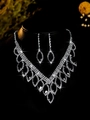 Silver bridal jewelry set with V-shaped sparkling zircon necklace and drop earrings - Silver White Marquise Cut Set (PJ--T0047--3)