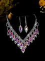 Sparkling silver bridal jewelry set with V-shaped necklace and drop earrings - Silver Aurora Marquise Cut Set (PJ--T0047--4)
