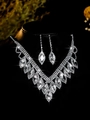 Elegant bridal jewelry set with sparkling marquise crystal necklace and drop earrings in silver - Silver White Hollow Wing Set (PJ--T0047--5)
