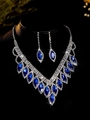 Elegant bridal jewelry set with sapphire blue marquise stones and zircon fringe design - Silver Royal Blue Marquise Cut Set (PJ--T0047--7)