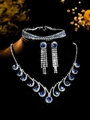 Sparkling silver jewelry set with deep blue crystals, includes necklace and earrings - Silver Royal Blue Jewelry 3-Piece Set (PJ--T0048)