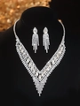 Silver bridal jewelry set featuring a zircon fringe necklace and matching drop earrings - Silver White Wing Tassel Set (PJ--T0049)