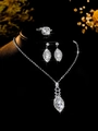 Silver bridal jewelry set with sparkling zircon necklace, earrings and ring on black velvet - Silver White Jewelry 3-Piece Set (PJ--T0050)