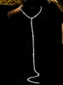 Elegant Y-shape silver double-row zircon tassel necklace with sparkling crystals - Silver Double-Row Tassel Necklace (PJ--T0051)