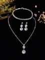 Silver bridal jewelry set with sparkling zircon necklace, bracelet, and drop earrings - Silver White Jewelry 3-Piece Set (PJ--T0052)