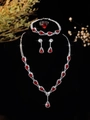 Elegant silver jewelry set with red pear-shaped zircons for weddings and galas - Silver Red Waterdrop 4-Piece Set (PJ--T0053--1)