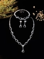 Elegant bridal jewelry set with silver base and black crystals for evening wear - Silver Black Waterdrop 4-Piece Set (PJ--T0053--2)