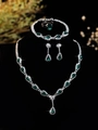 Elegant bridal jewelry set with green teardrop stones, necklace, earrings and ring - Silver Emerald Green Waterdrop 4-Piece Set (PJ--T0053--3)