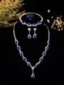 Elegant bridal silver jewelry set with blue teardrop stones and white crystals - Silver Royal Blue Waterdrop 4-Piece Set (PJ--T0053--4)