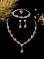 Sparkling pink teardrop zircon bridal jewelry set with necklace earrings and bracelet - Silver Pink Waterdrop 4-Piece Set (PJ--T0053--5)