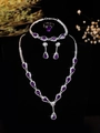 Elegant purple teardrop zircon jewelry set with silver finish for wedding parties - Purple Waterdrop Four-Piece Set (PJ--T0053--6)