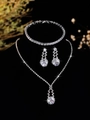 Sparkling zircon jewelry set including necklace, earrings, and bracelet in silver finish - Silver Cross Knot Round Three-Piece Set (PJ--T0054)