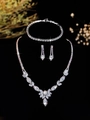 Sparkling silver zircon necklace bracelet and earrings bridal jewelry set for weddings - Silver Petal Cluster Three-Piece Set (PJ--T0055)