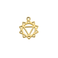 Polished gold stainless steel hollow yoga solar chakra pendant with geometric lines - Gold