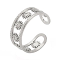 Adjustable stainless steel open ring featuring a cutout daisy pattern and beaded edges - Hollow Daisy Style (40299-2)