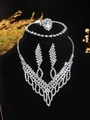 Sparkling silver bridal jewelry set with zircon tassel necklace, earrings and ring - Silver Mesh Tassel Four-Piece Set (PJ--T0057)
