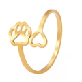 Minimalist gold dog paw and heart cutout open ring in high-quality stainless steel - Gold