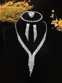 Sparkling silver zircon jewelry set with necklace earrings bracelet and ring for wedding - Silver Long Tassel Four-Piece Set (PJ--T0059)