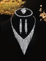 Luxury silver bridal jewelry set with sparkling zircon tassel necklace and earrings - Silver Heart Diamond Tassel Four-Piece Set (PJ--T0060)