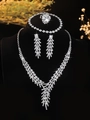 Elegant silver zircon jewelry set with necklace earrings bracelet and ring for bridal - Silver Branch Tassel Four-Piece Set (PJ--T0061)