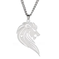 Silberner Löwenkopf Anhänger aus Edelstahl mit Herzelement und Gliederkette für Damen - Silber