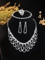 Luxurious silver zirconia jewelry set with necklace, earrings, bracelet and ring for brides - Silver Grid Tassel Four-Piece Set (PJ--T0062)
