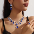 Elegant silver jewelry set with pear-cut blue zircon necklace earrings and ring - Silver Blue Waterdrop Three-Piece Set (PJ--T0063--2)