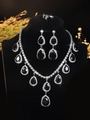 Elegant bridal jewelry set with black teardrop stones and sparkling crystals in silver finish - Silver Black Waterdrop Three-Piece Set (PJ--T0063--3)