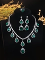 Elegant emerald green zircon necklace set with earrings and ring for wedding parties - Silver Green Waterdrop Three-Piece Set (PJ--T0063--4)