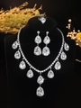 Sparkling silver zircon jewelry set with water drop necklace, earrings and ring - Silver White Waterdrop Three-Piece Set (PJ--T0063--5)
