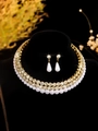 Elegant bridal jewelry set with crystal rhinestone necklace and pearl drop earrings - Golden Artificial Pearl Rhinestone Set (PJ--T0064)