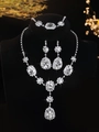 Elegant bridal jewelry set with silver necklace, drop earrings and floral crystal bracelet - Silver White Gem Three-Piece Set (PJ--T0065--3)