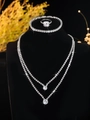 Silver bridal jewelry set with layered zircon necklace, tennis bracelet, and halo ring - Silver Double Layer Necklace Set (PJ--T0067)