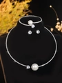 Elegant bridal jewelry set with white pearls and heart shaped zircon in silver finish - Silver Heart Diamond Artificial Pearl Set (PJ--T0068)