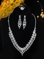 Sparkling bridal jewelry set including silver necklace, drop earrings and ring for weddings - Silver Wide Mesh Set (PJ--T0069)