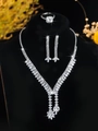 Elegant silver zirconia jewelry set with marquise necklace, ring, and drop earrings - Silver Leaf Tassel Three-Piece Set (PJ--T0071)