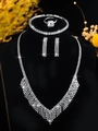 Luxury silver-plated bridal jewelry set with sparkling zircon necklace earrings bracelet ring - Silver Row Diamond Tassel Four-Piece Set (PJ--T0072)